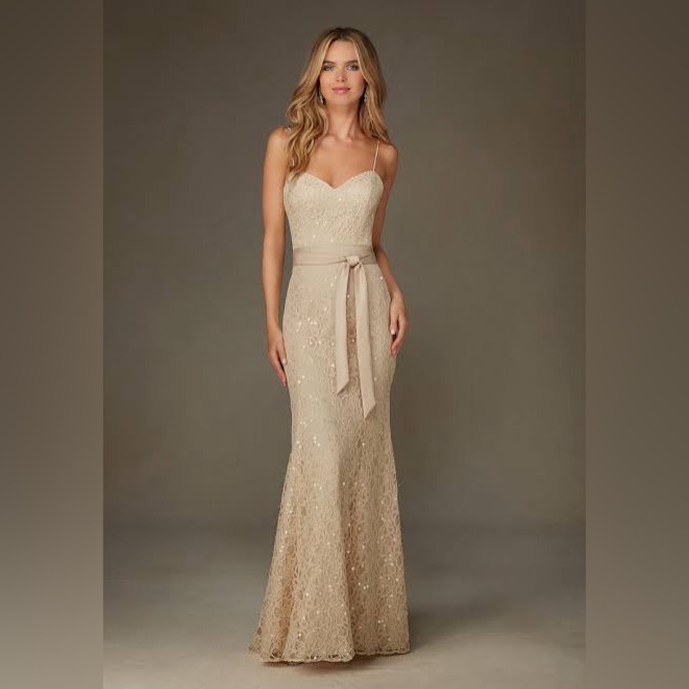 NWT Mori Lee Champagne 127 Lace Bridesmaid Wedding Dress